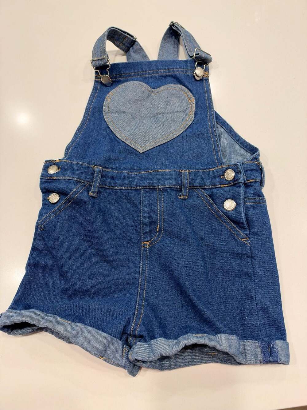 Extremely Me Denim Shortalls Size 6X Blue Heart Pocket